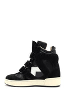 Women's Black Strappy Wedge Heel Leather Sneakers | Derimod