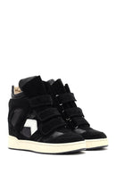 Women's Black Strappy Wedge Heel Leather Sneakers | Derimod