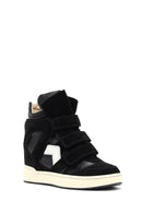 Women's Black Strappy Wedge Heel Leather Sneakers | Derimod