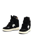 Women's Black Strappy Wedge Heel Leather Sneakers | Derimod