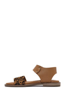 Women's Brown Buckled Leopard Patterned Leather Sandals | Derimod