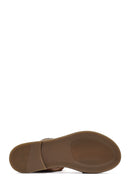 Women's Brown Buckled Leopard Patterned Leather Sandals | Derimod
