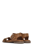 Women's Brown Buckled Leopard Patterned Leather Sandals | Derimod