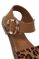 Women's Brown Buckled Leopard Patterned Leather Sandals | Derimod
