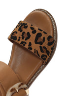 Women's Brown Buckled Leopard Patterned Leather Sandals | Derimod