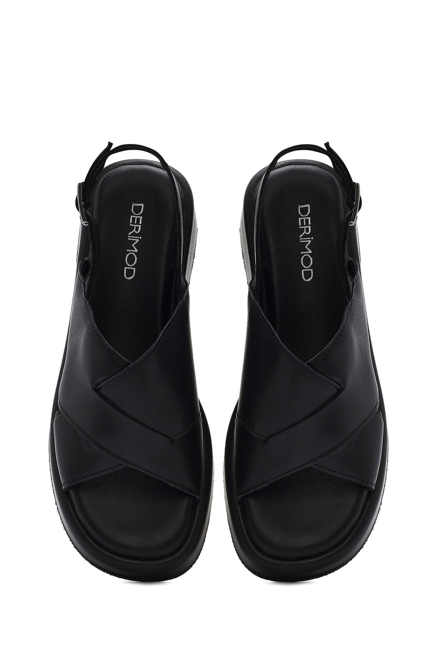 
Women's Black Ankle Buckle Thick Sole Leather Sandal
