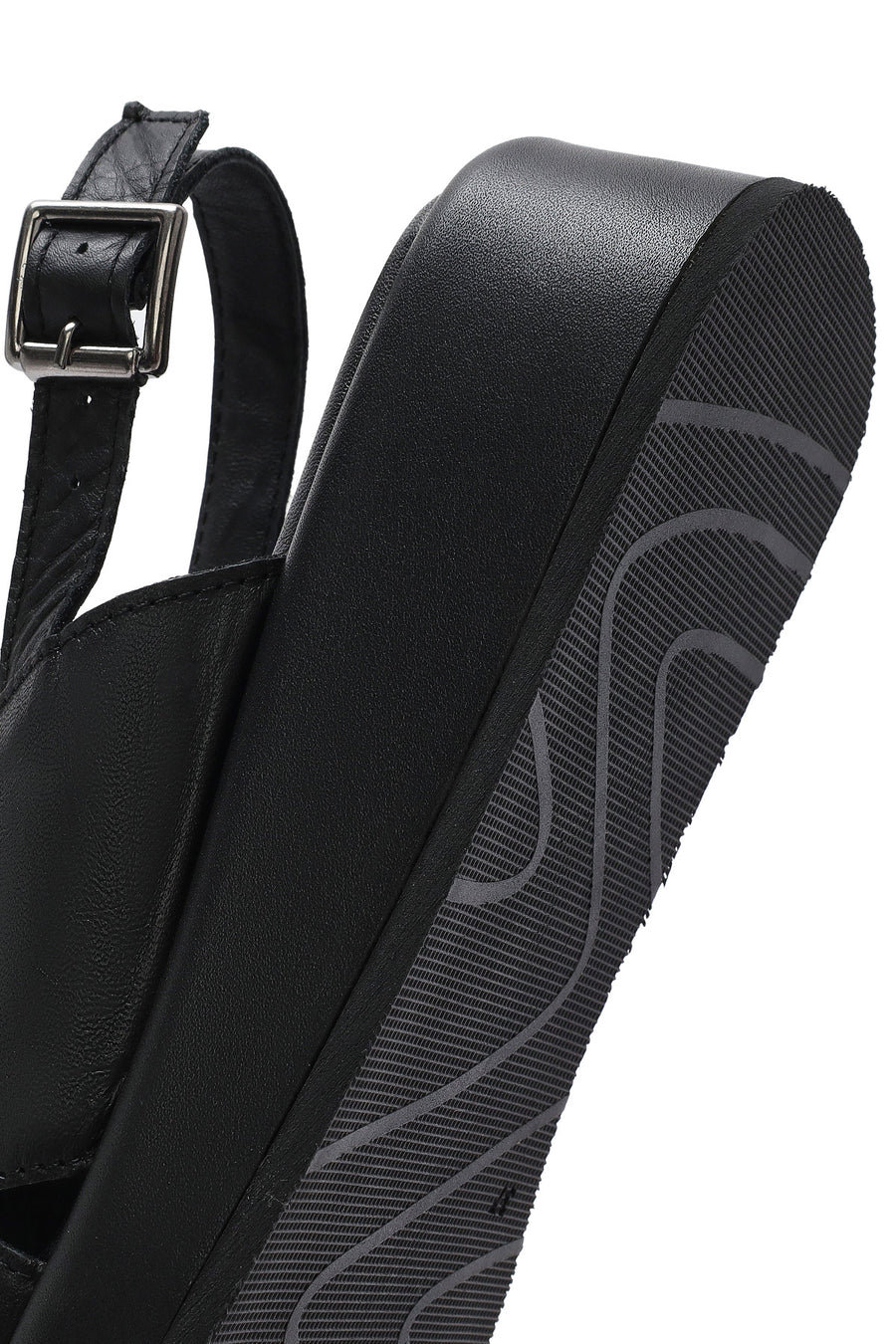 
Women's Black Ankle Buckle Thick Sole Leather Sandal
