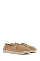 Women's Beige Stone Detailed Suede Leather Loafer | Derimod