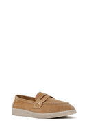 Women's Beige Stone Detailed Suede Leather Loafer | Derimod