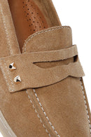Women's Beige Stone Detailed Suede Leather Loafer | Derimod