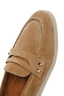 Women's Beige Stone Detailed Suede Leather Loafer | Derimod