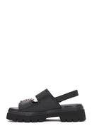 Women's Black Buckled Strappy Thick Soled Leather Sandals | Derimod