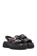 Women's Black Buckled Strappy Thick Soled Leather Sandals | Derimod