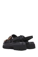 Women's Black Buckled Strappy Thick Soled Leather Sandals | Derimod