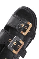 Women's Black Buckled Strappy Thick Soled Leather Sandals | Derimod