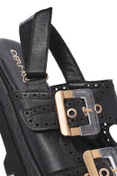 Women's Black Buckled Strappy Thick Soled Leather Sandals | Derimod