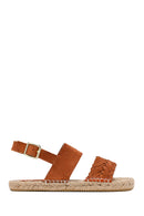 Woman Orange Woven Detail Suede Leather Espadrille Sandal | Derimod