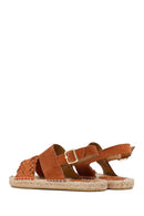 Woman Orange Woven Detail Suede Leather Espadrille Sandal | Derimod