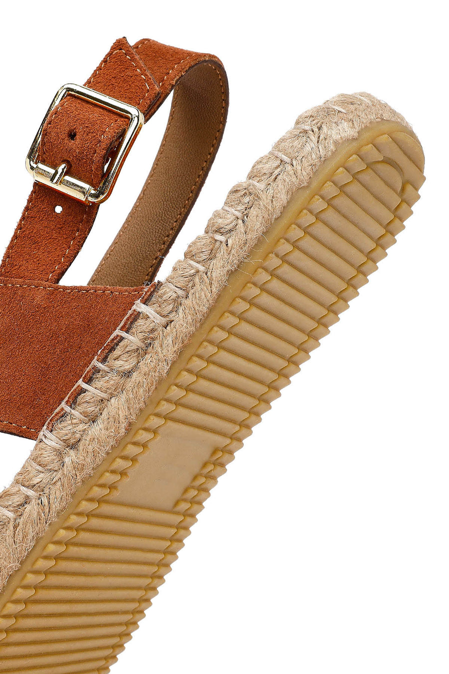 Woman Orange Woven Detail Suede Leather Espadrille Sandal