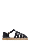 Woman Black Leather Espadrilles | Derimod