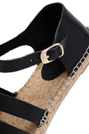 Woman Black Leather Espadrilles | Derimod