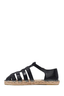 Woman Black Leather Espadrilles | Derimod