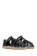 Woman Black Leather Espadrilles | Derimod
