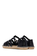 Woman Black Leather Espadrilles | Derimod