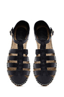 Woman Black Leather Espadrilles | Derimod