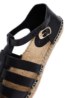 Woman Black Leather Espadrilles | Derimod