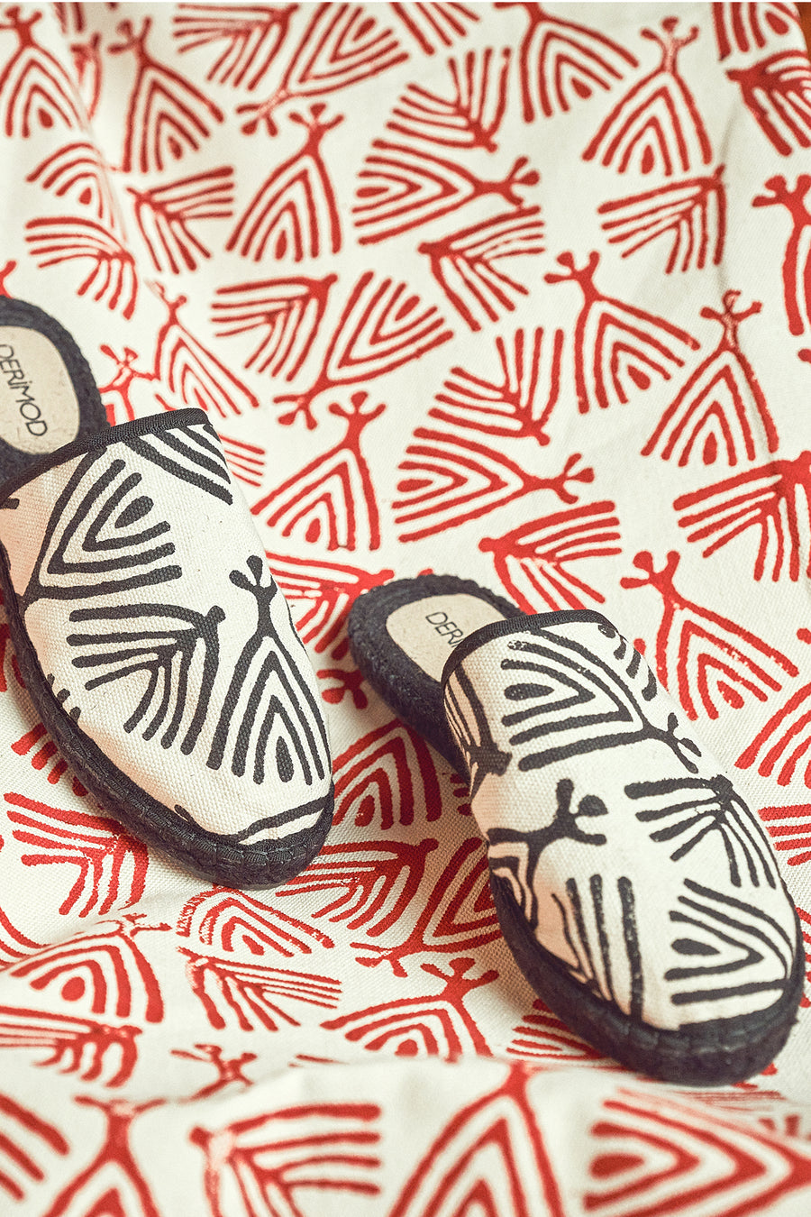 Kastamonu Stone Print Women's Black Patterned Espadrille Slippers