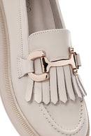 Women's Cream Tassel Leather Casual Loafer | Derimod