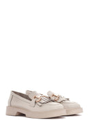 Women's Cream Tassel Leather Casual Loafer | Derimod