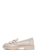 Women's Cream Tassel Leather Casual Loafer | Derimod