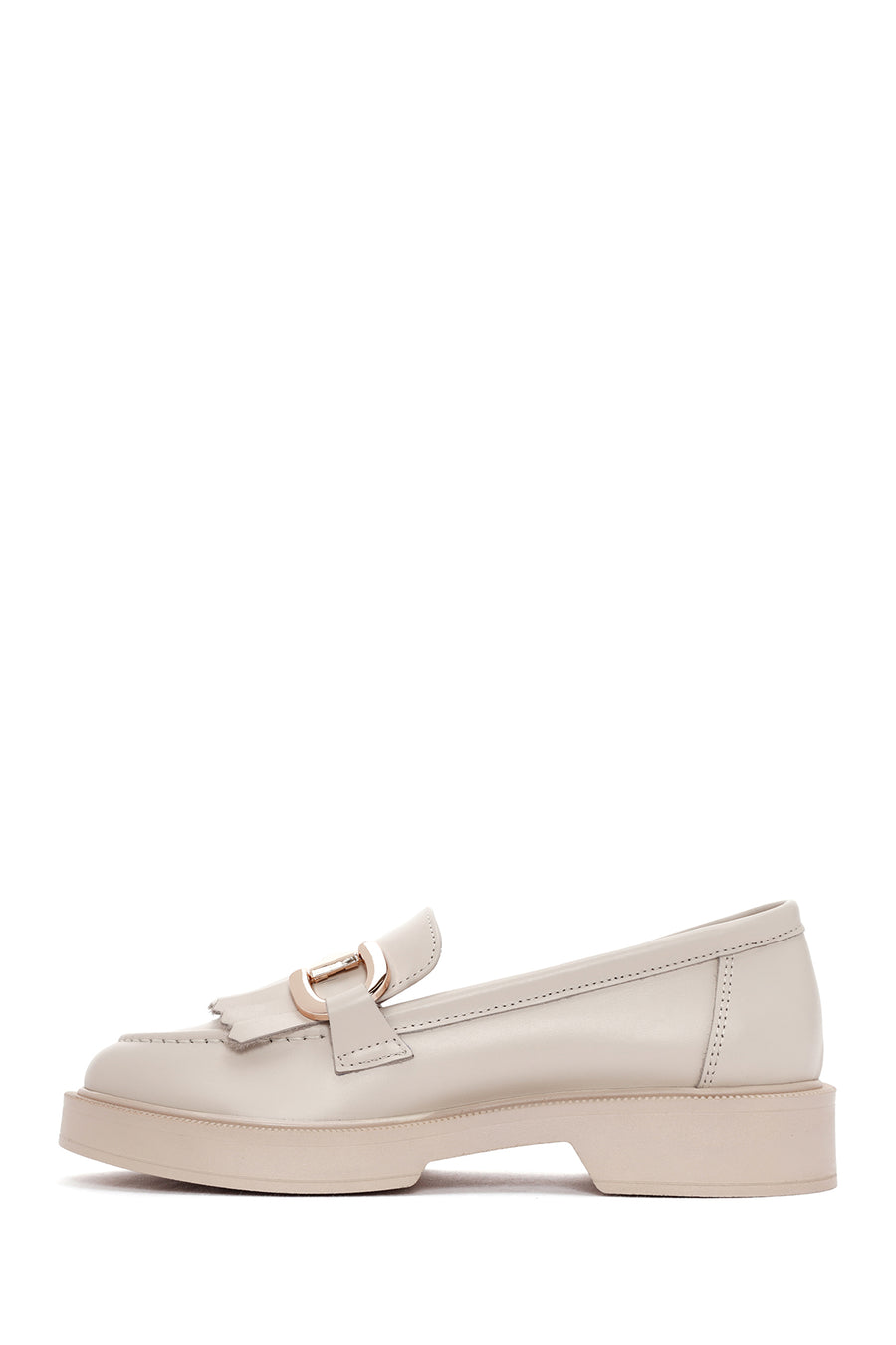 Women's Cream Tassel Leather Casual Loafer