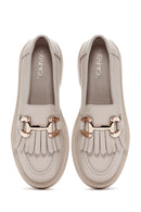 Women's Cream Tassel Leather Casual Loafer | Derimod