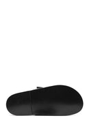 Women's Black Striped Patterned Leather Slippers | Derimod