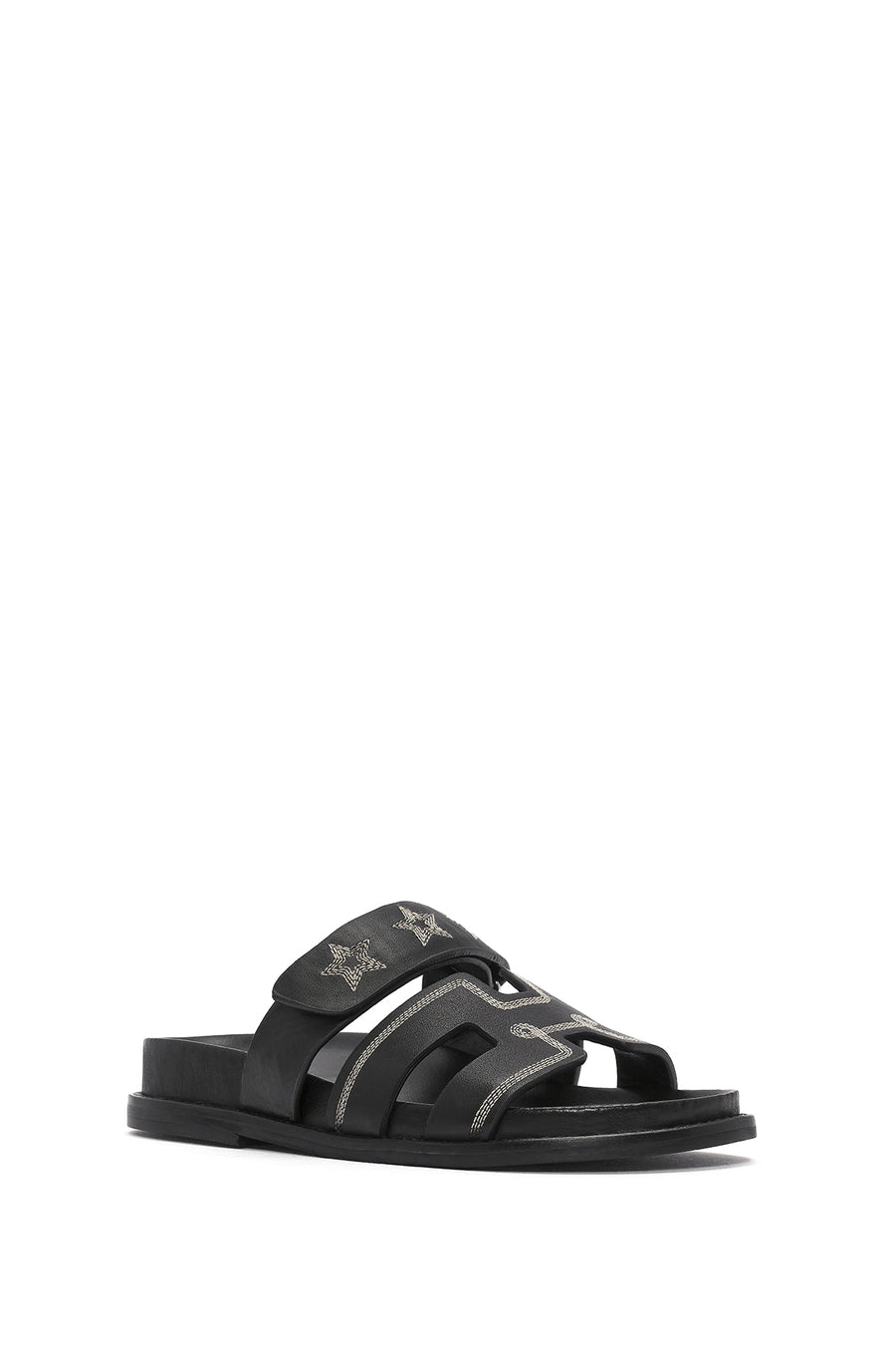 Women's Black Striped Patterned Leather Slippers