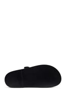Women's Black Banded Quilted Patterned Leather Slippers | Derimod
