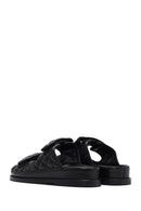 Women's Black Banded Quilted Patterned Leather Slippers | Derimod