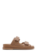 Women's Brown Banded Quilted Patterned Leather Slippers | Derimod