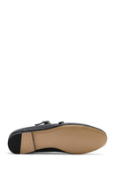 Women's Black Double Buckled Leather Ballerinas | Derimod