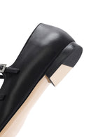 Women's Black Double Buckled Leather Ballerinas | Derimod