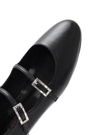 Women's Black Double Buckled Leather Ballerinas | Derimod