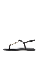 Women's Black Back Tie Flip Flop Leather Sandals | Derimod