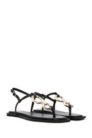 Women's Black Back Tie Flip Flop Leather Sandals | Derimod