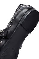 Women's Black Buckled Stoned Leather Ballerinas | Derimod