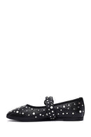 Women's Black Buckled Stoned Leather Ballerinas | Derimod