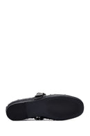 Women's Black Buckled Stoned Leather Ballerinas | Derimod