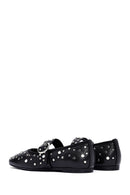 Women's Black Buckled Stoned Leather Ballerinas | Derimod